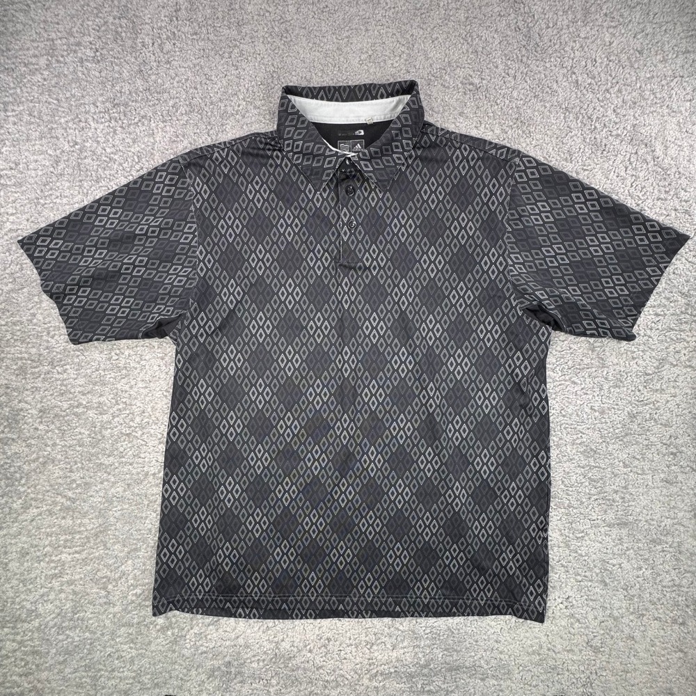 Adidas ClimaCool‎ Mens Golf Polo Shirt Black Grey Diamond Geometric Large 576341